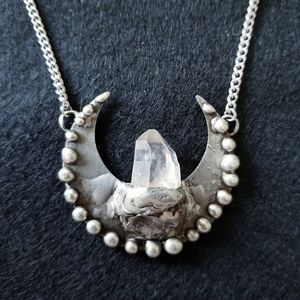 Crescent Moon Quartz Crystal Necklace